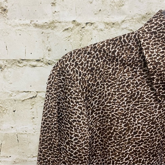 Ann Taylor Brown Cheetah Print Popover Long Sleeve Top - Picture 2 of 6